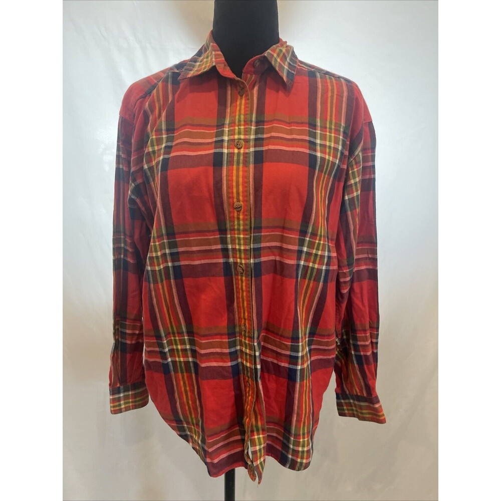 Bechamel Women's red buffalo plaid flannel Vintage long sleeve shirt button up